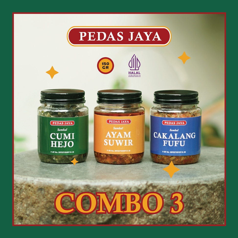 

B7VF9 COMBO 3 SPESIAL SAMBAL PEDAS JAYA SAMBEL CAKALANG ASAP CUMI TERI AYAM Ready