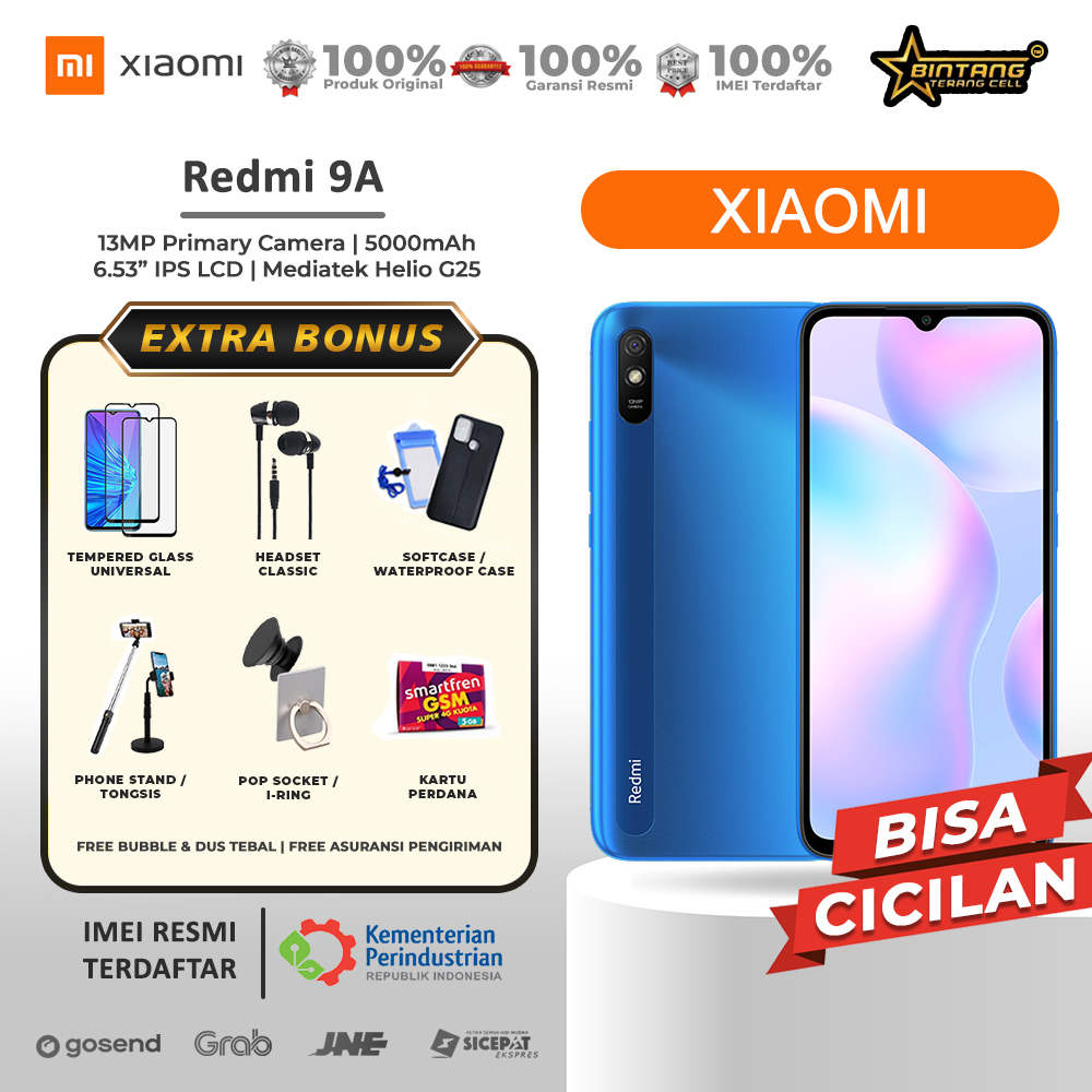 Handphone Xiaomi Redmi 9A ram 3/32gb ram 2/32gb Layar DotDrop 6.53' HD+ Baterai 5000mAh Garansi Resm