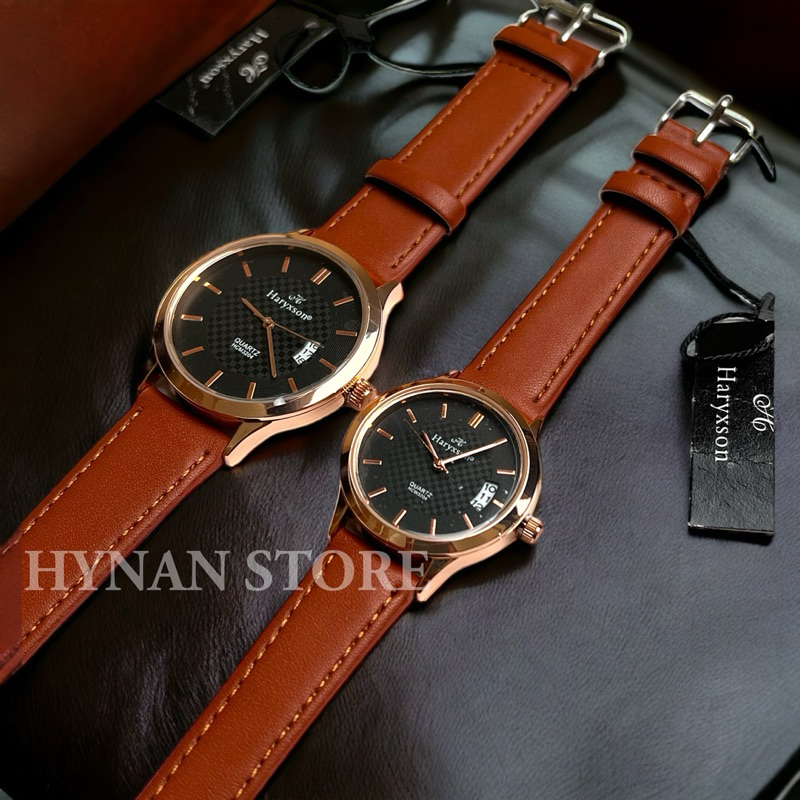 HY3204•Jam Tangan Haryxson Couple Strap kulit tanggal aktif Tahan air•Fre Box Jam tangan mewah HYNAN