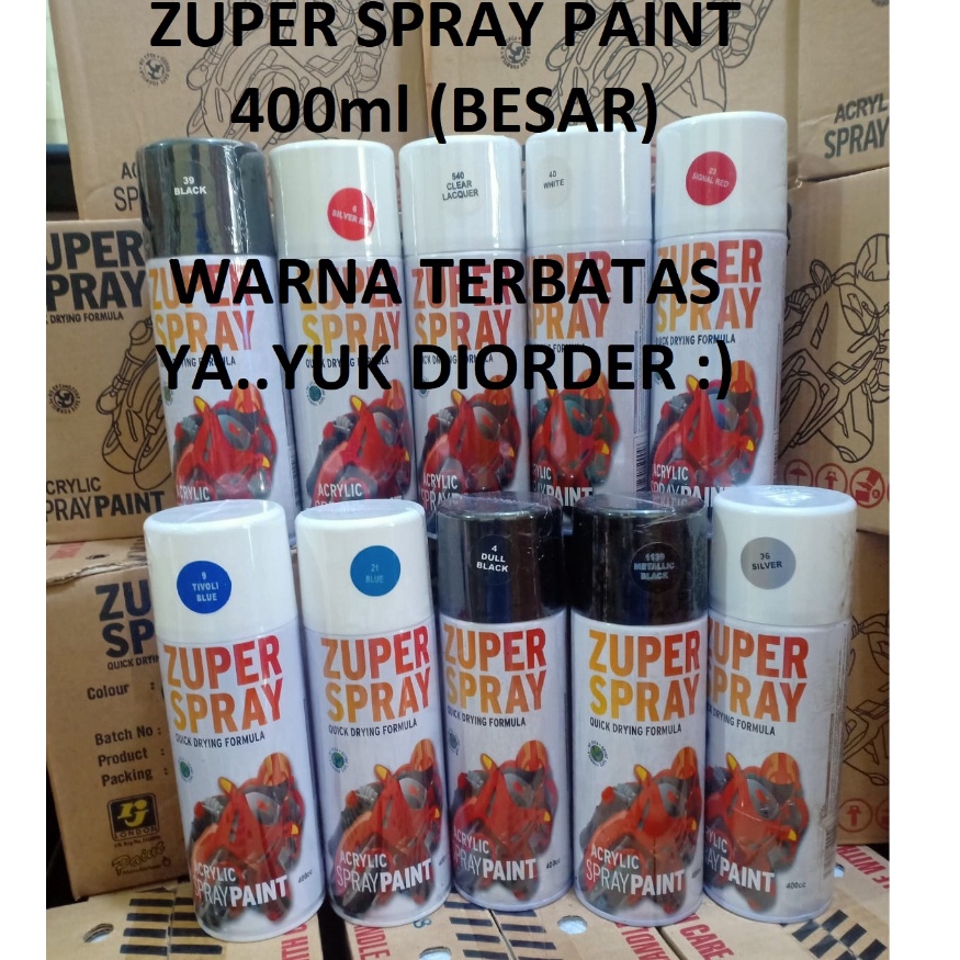 Super Harga ⏏️ Pilok Pilox Cat Semprot Zuper Spray Paint Warna Standard 400ml (Hitam, Putih, Clear, 