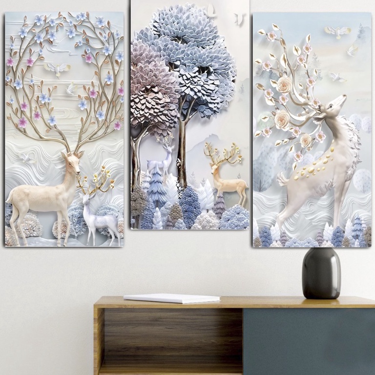 Kode JMB111 Hiasan dinding aesthetic 3d pemandangan rusa Wall decor Pajangan Dinding Poster Kayu Rua