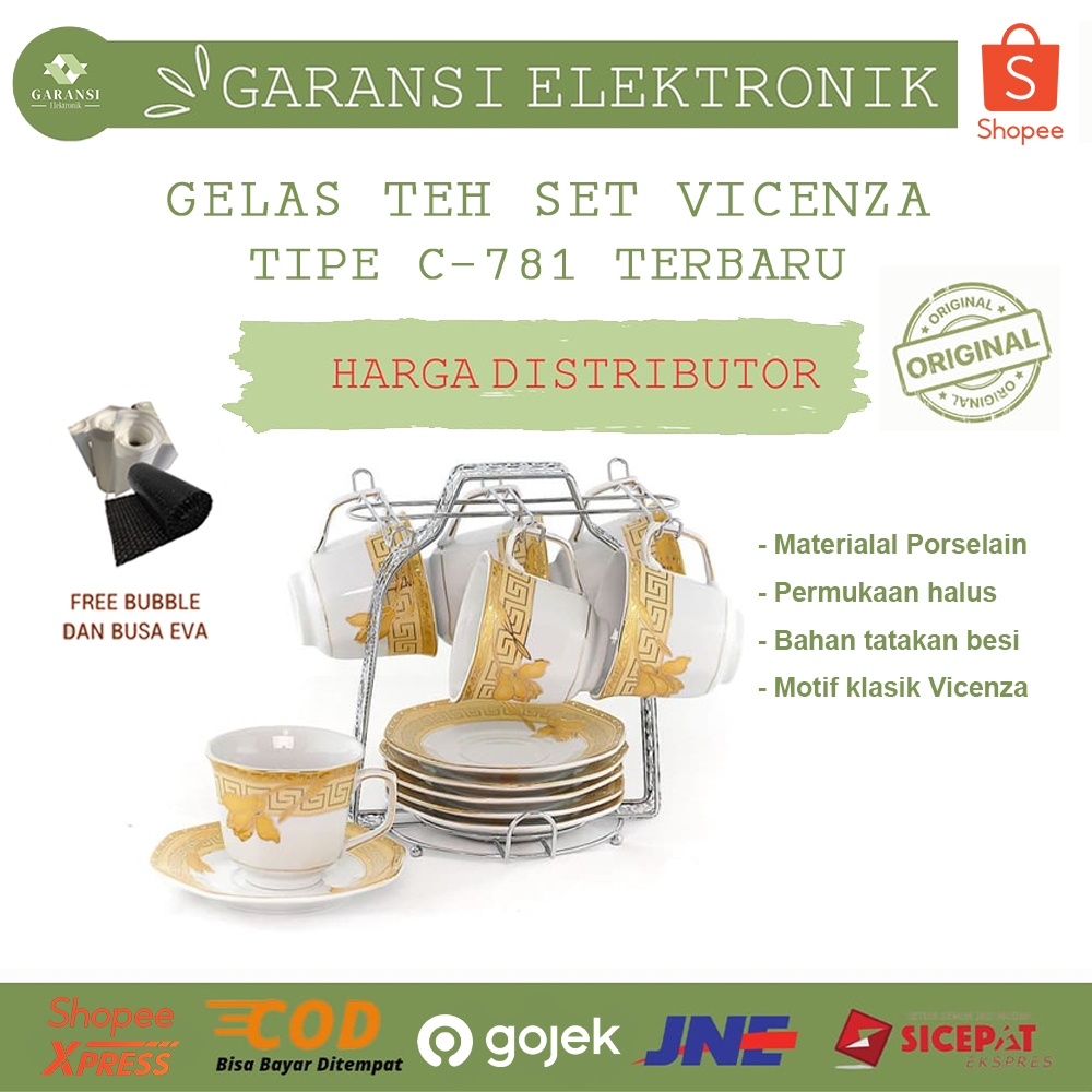 CANGKIR TEH SET PLUS LEPEK VICENZA C-781 TANPA TEKO KERAMIK TEBAL