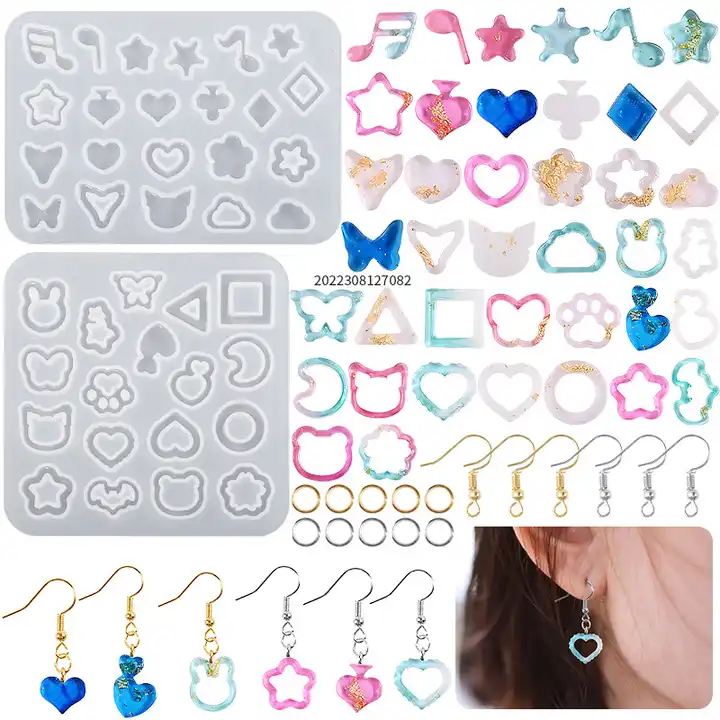 Cetakan Resin Bandul Anting Banyak Model Melody Mixed Ear Stud Mold Bahan Silikon Elastis Lentur DIY