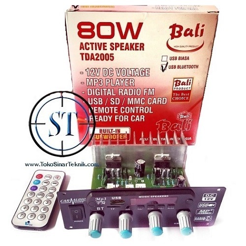 Kit Power Aktif Speaker 80W + Mp3 Bluetooth IC TDA 2005 Dc 12v