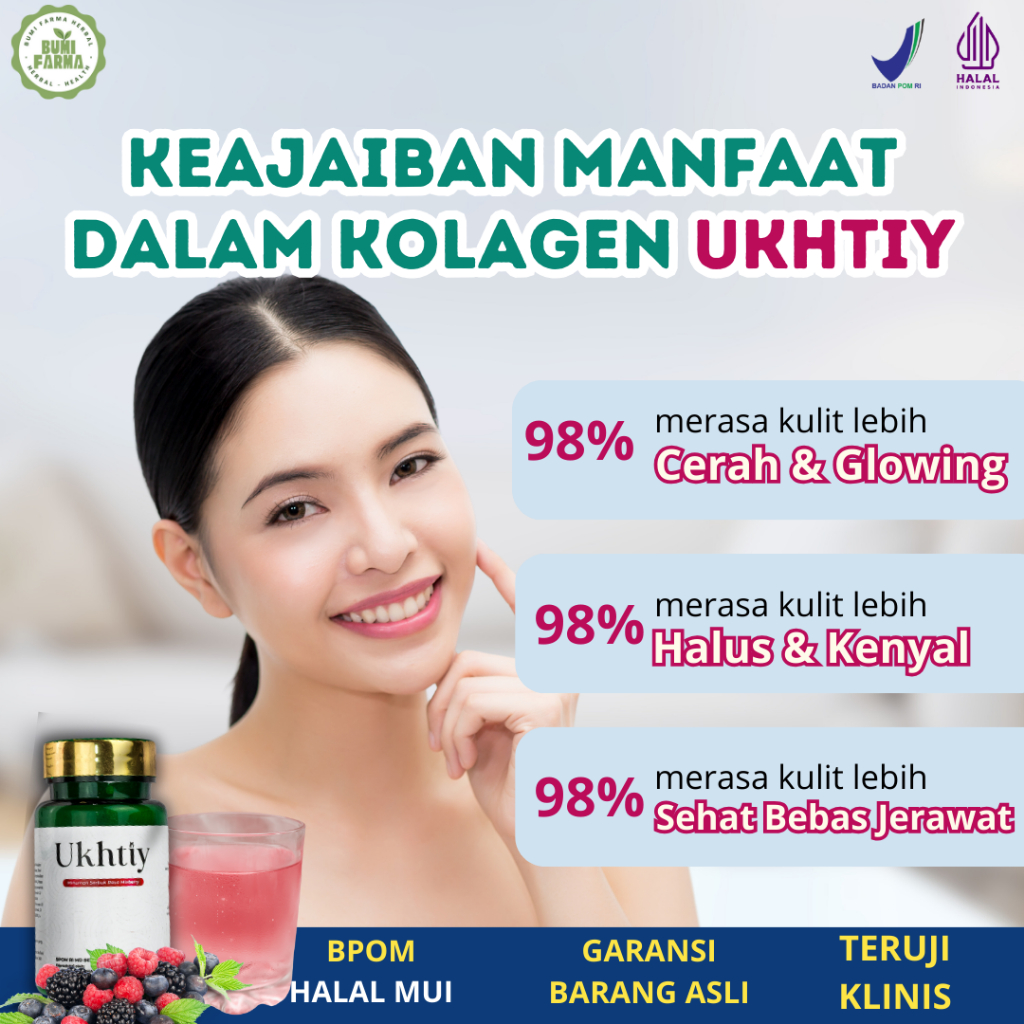 [BPOM RESMI] Ukhtiy Collagen Drink Whitening Booster Membantu Mencerahkan kulit BPOM dan Halal MUI