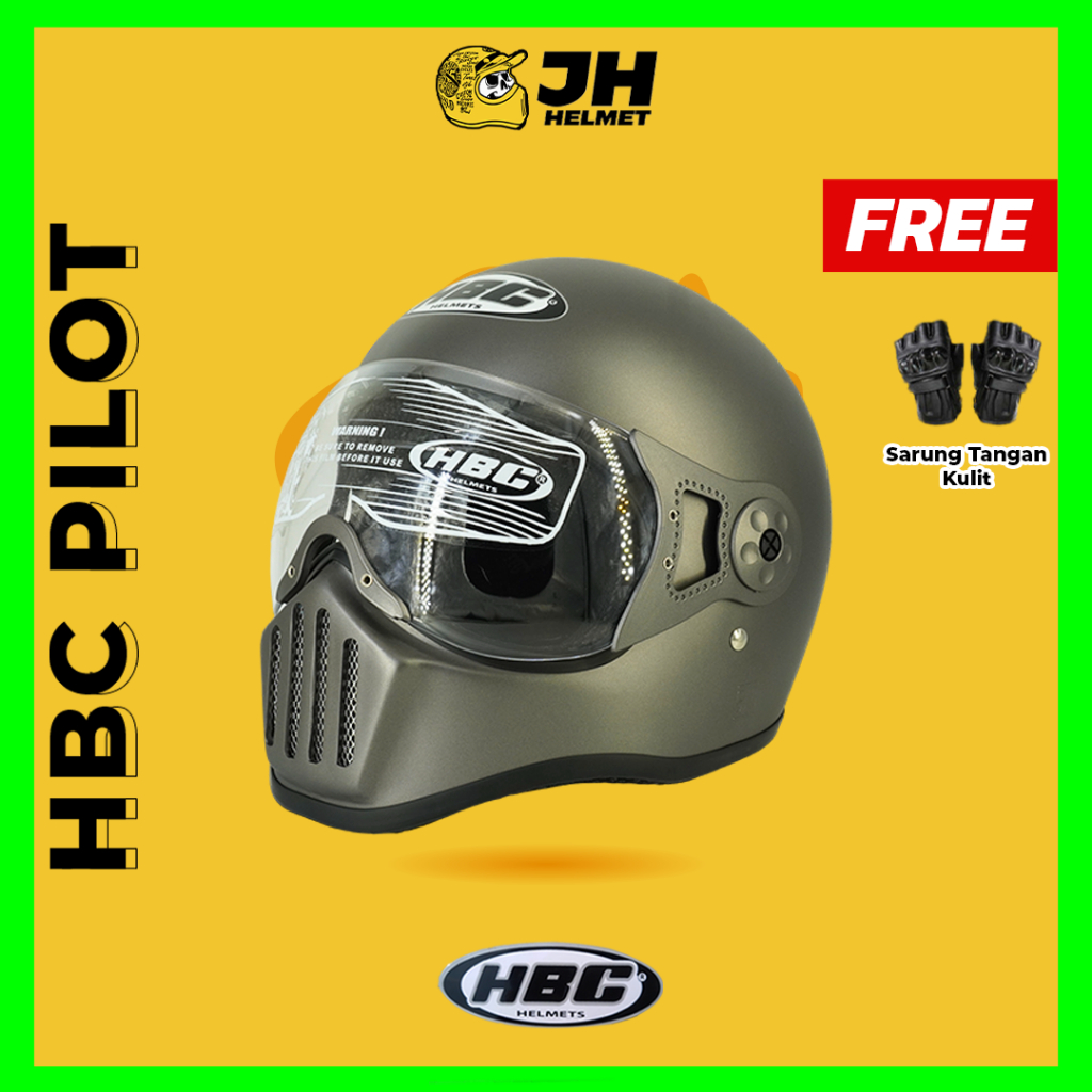 Helm Cakil HBC Pilot Polos Grey Doff | Original 100% | HBC Cakil | Helm Retro | Helm Full Face | Hel