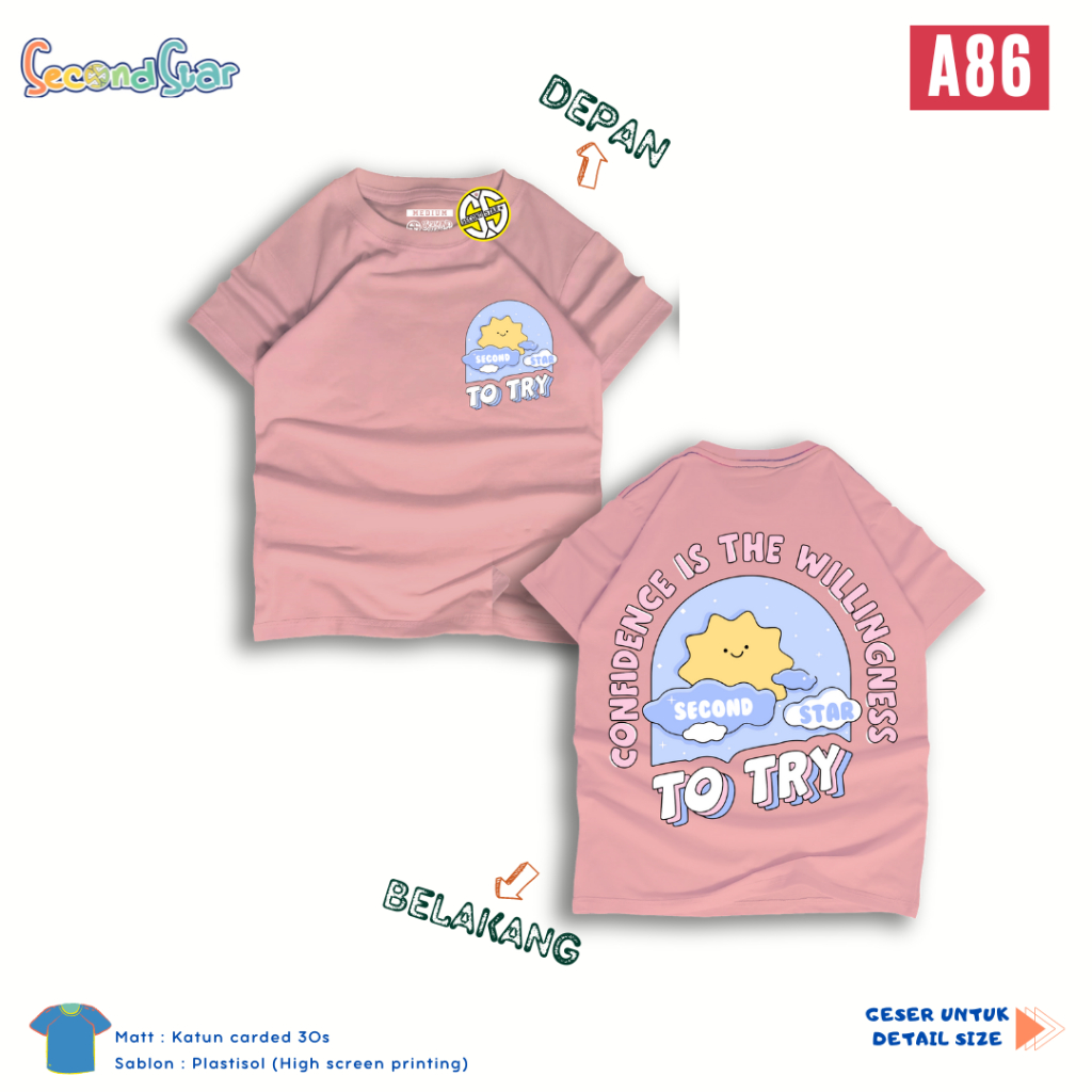 Second Star baju anak laki laki prempuan unisex Kaos oblong 1-12 tahun - SSA86