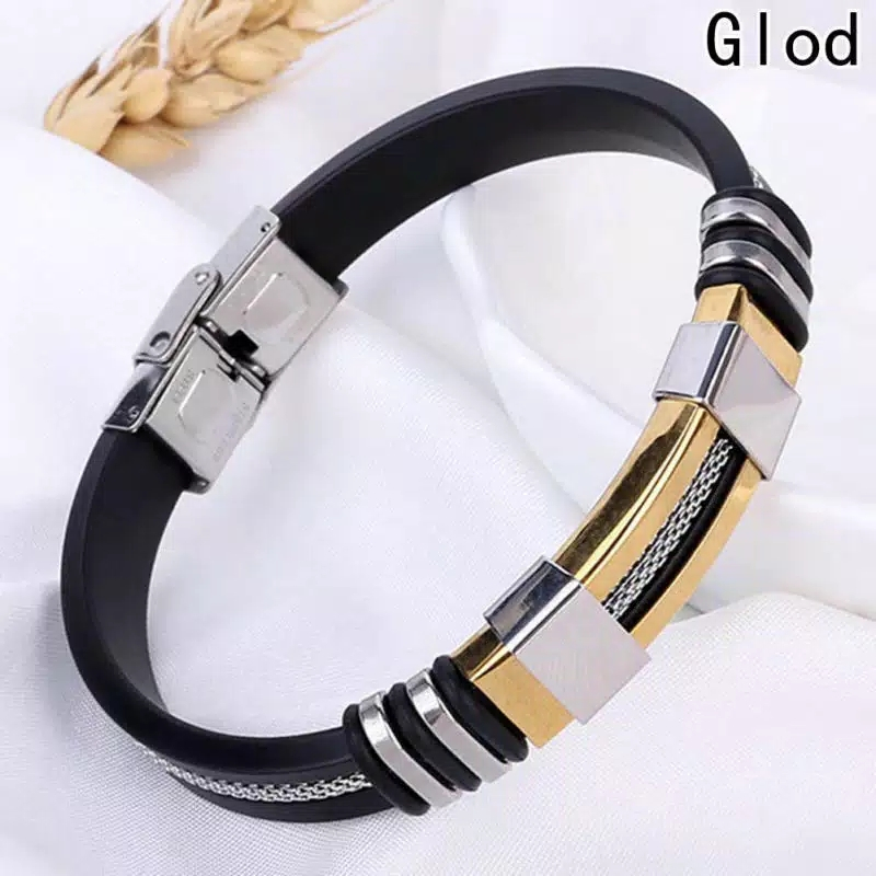GELANG PRIA SILICON STAINLESS STEEL KLASIK MEWAH