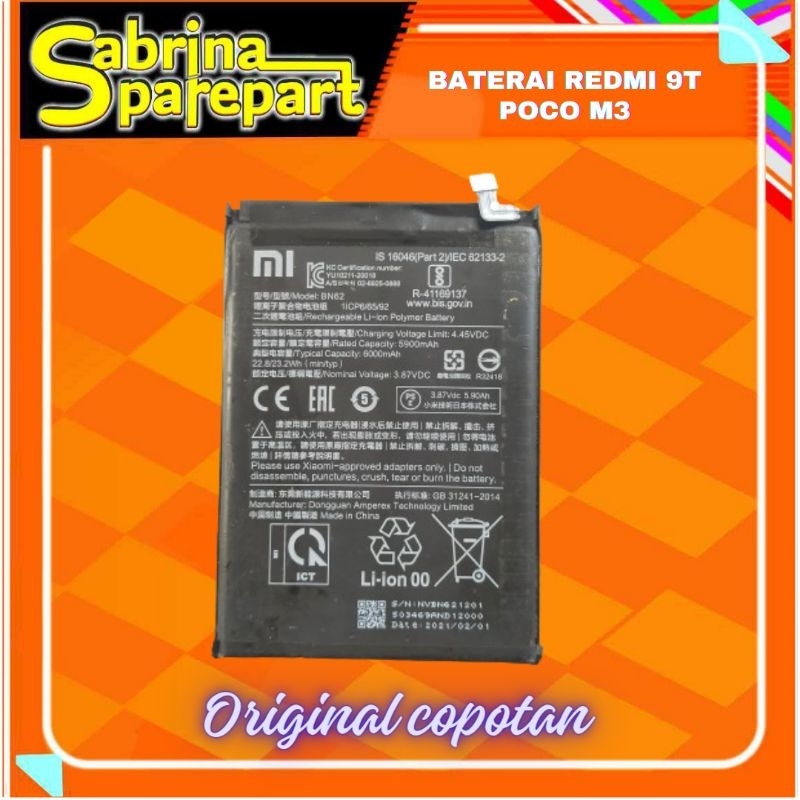Baterai Xiaomi 9T / poco M3 BN62 Original copotan