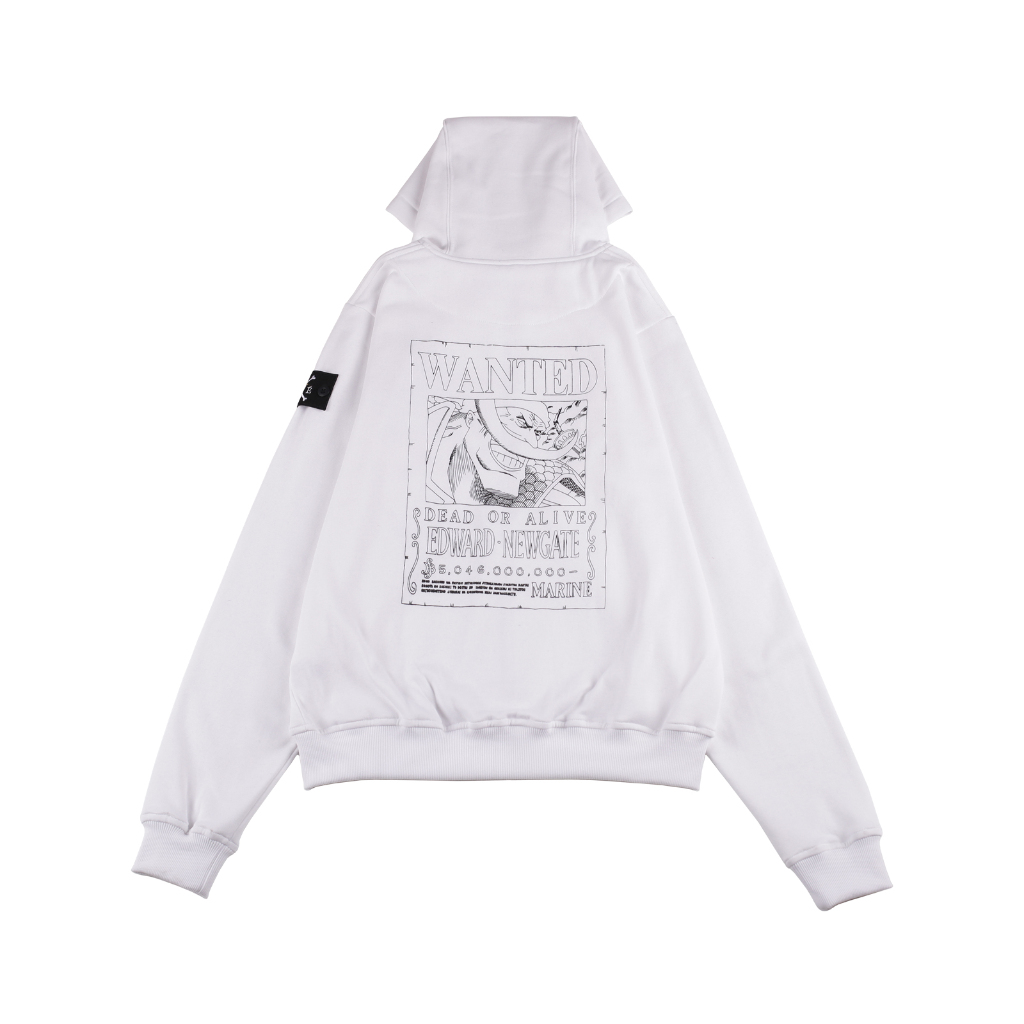 W.Essentiels X One Piece Jaket Whitebeard Wanted Poster Oversize Zip Hoodie White