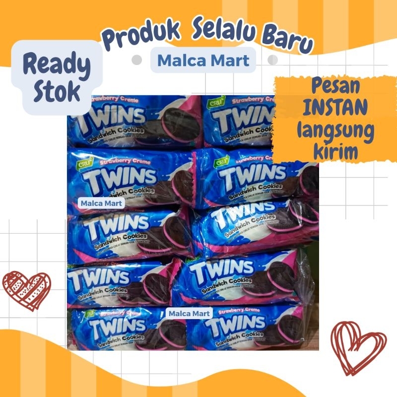 

Twins Sandwich Cookies Cream Strawberry 10 pcs @14 gram