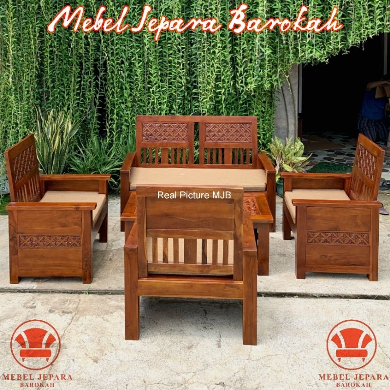 Set Meja dan Kursi Tamu Kayu Jati Ukir Minimalis Set Meja Kursi Santai Keluarga