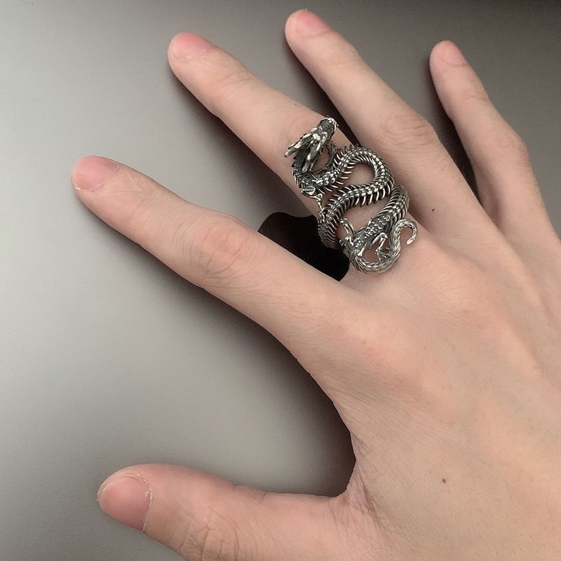 Cincin Naga Panjang S925 Perak Sterling Anti Karat / Cincin Ular Kerangka Naga Dapat Disesuaikan / S