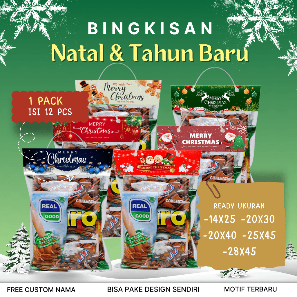 

ISI 12 PCS kemasan bingkisan tas snack plastik Natal 2023