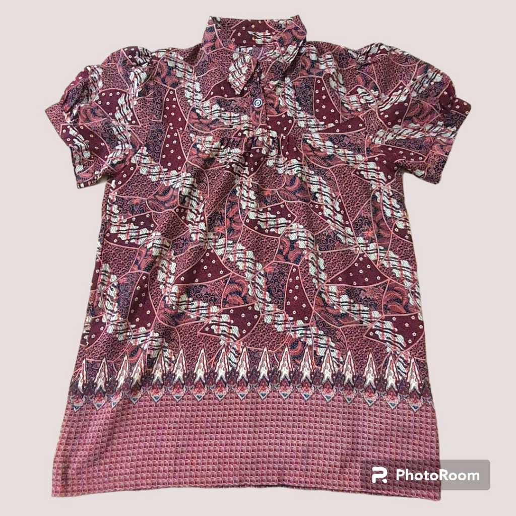 Baju Blouse Berkerah Batik Wanita Warna Coklat JUMBO