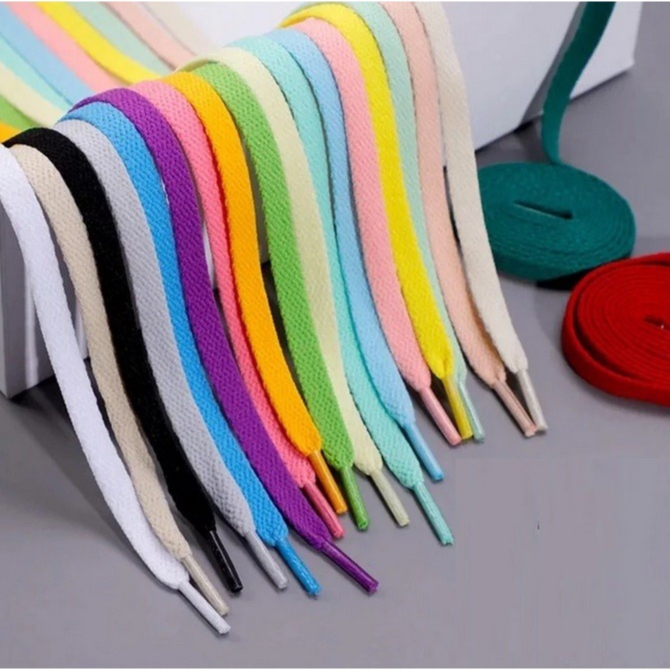 ST Tali Sepatu Gepeng Warna Warni SEPASANG / Tali Sepatu Sepasang Murah Flat Lace Solid Color Shoela