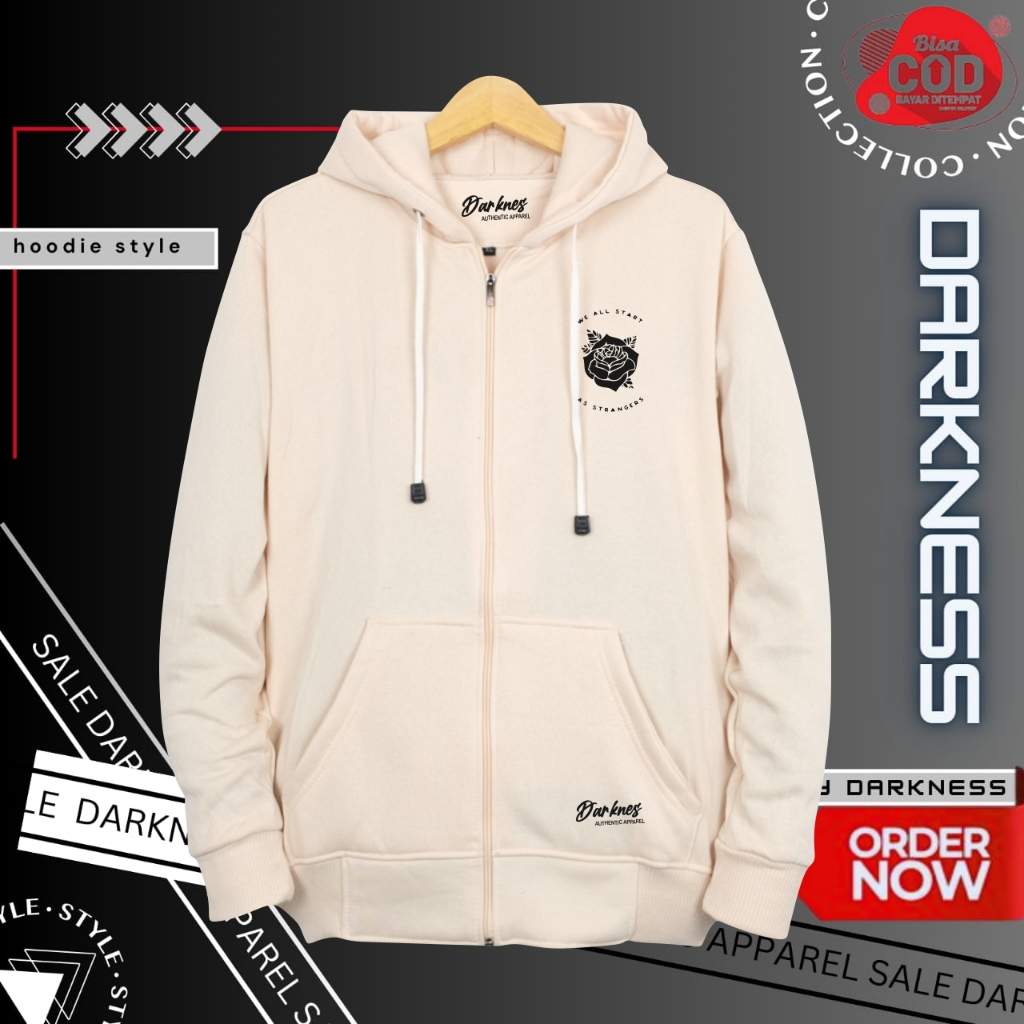 jaket pria hoodie terbaru 2024 keren gaya distro sweater cowok zipper brand tebal warna cream kaki