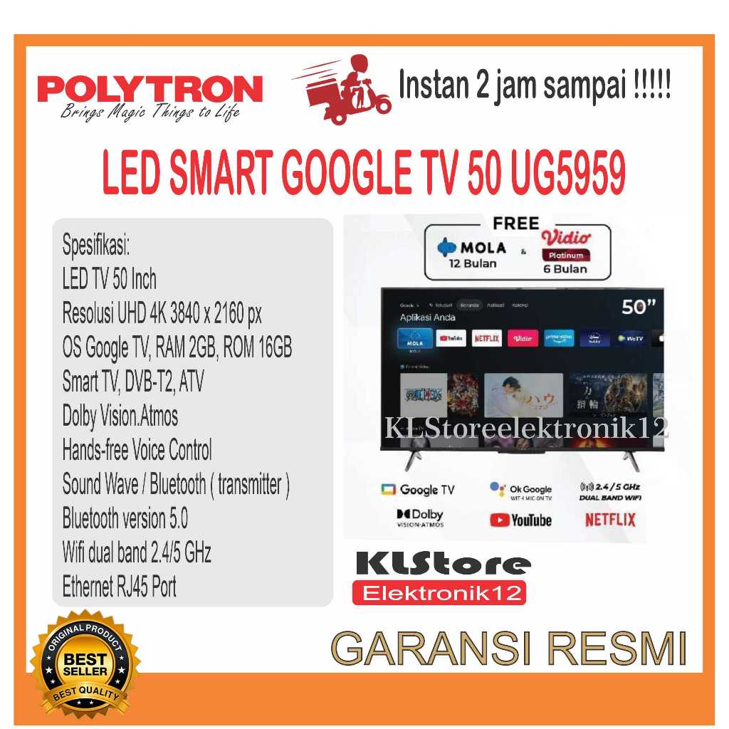 TV LED POLYTRON Smart Google TV UHD 4K 50 inch PLD 50UG5959 Garansi resmi #murah