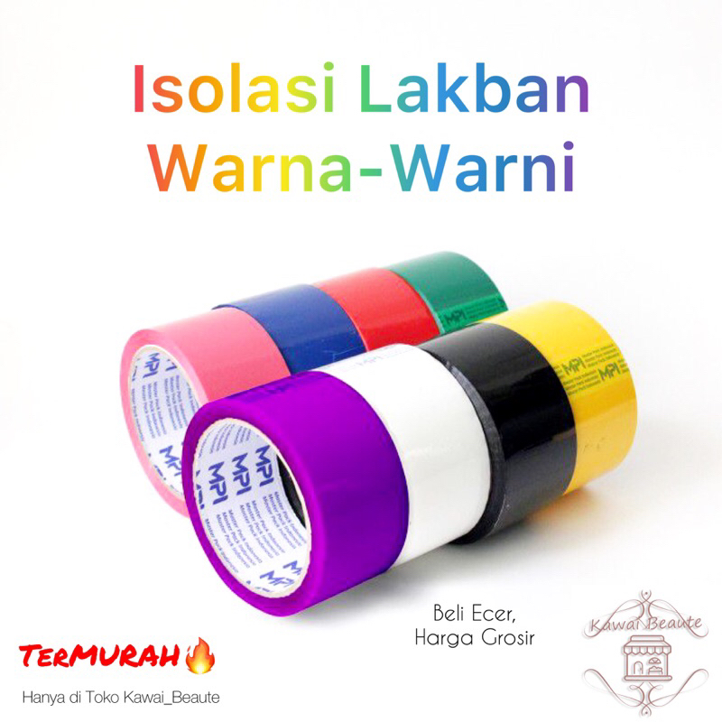 

Isolasi / Selotip / Lakban Warna Ungu Hijau Biru Kuning Merah Pink