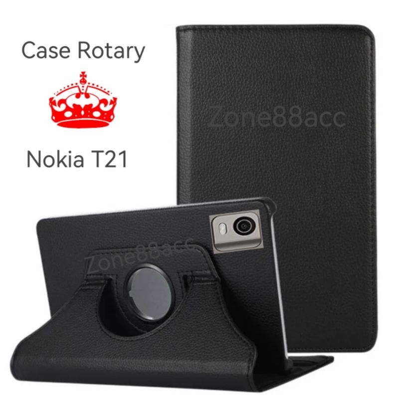 Sarung Rotary Nokia T21 Leather Case Flip Book Buku Cover Casing tablet tab stand standing Pelindung putar 360