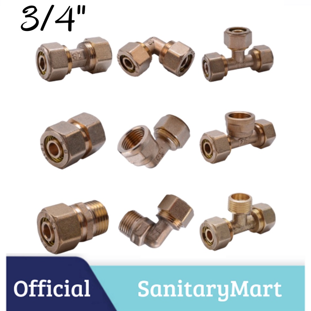 Terlaris.. KNEE DRAT / SOCK DRAT LUAR DALAM 3/4 INCHI KUNINGAN/ TEE DRAT AIR PANAS/NEPEL SAMBUNGAN P