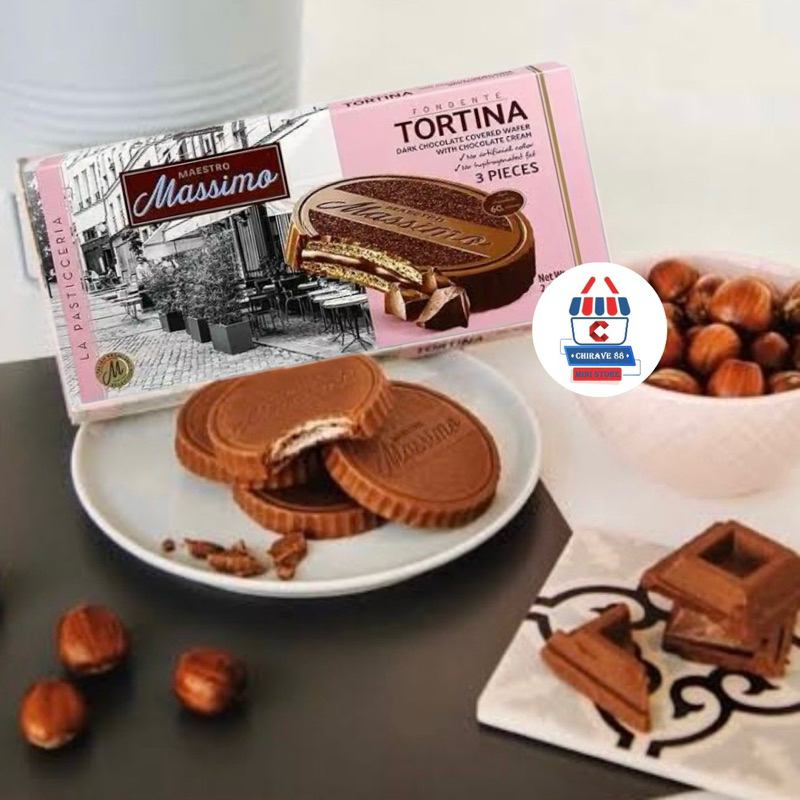 

Maestro Massimo Fondente Tortina - Dark Chocolate Covered Wafer with Chocolate Cream 60g (3x20g)