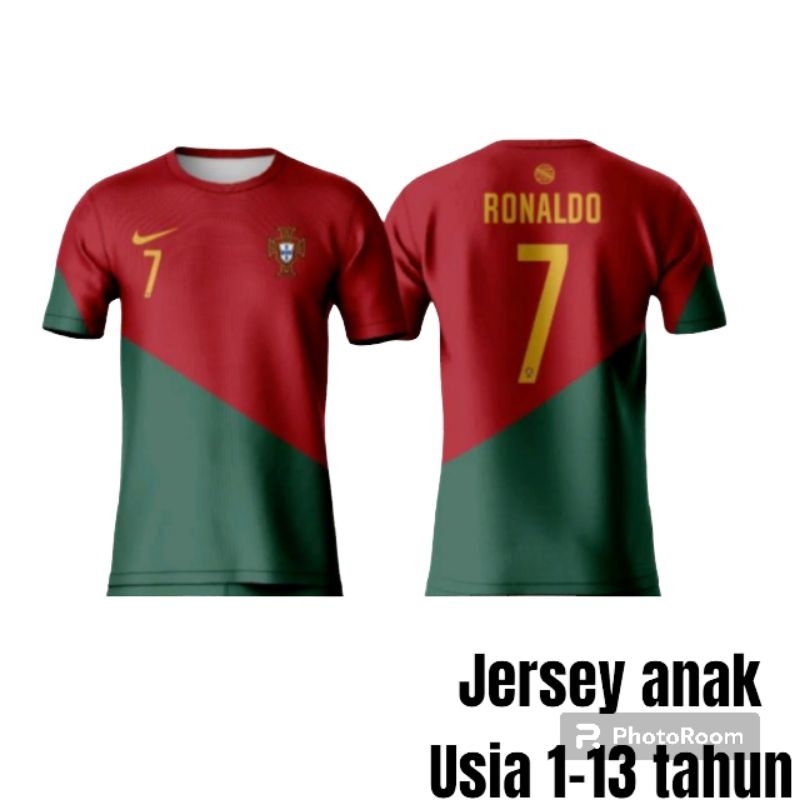 jersey anak kaos bola anak timnas Portugal kaos bola anak ronaldo Jersey kaos anak terbaru  (ATASAN)