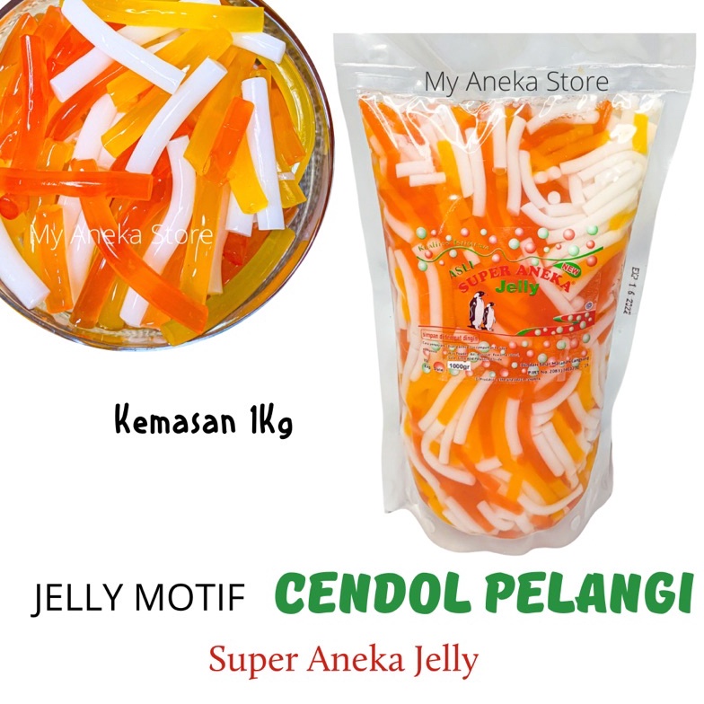 

T3rl@ku. jelly motif CENDOL 1KG/ Cendol pelangi / cendol / jelly potter /jelly pelangi merk “super aneka jelly” Harga pas