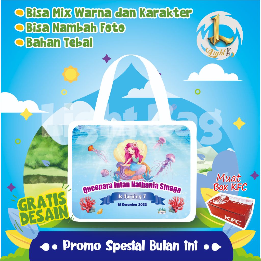 

TAS SOUVENIR ULTAH MERMAID CUSTOM / TAS SOUVENIR PREMIUM / GRATIS DESAIN / BONUS FOTO ANAK / GOODIE BAG CUTE MERMAID / TAS ULANG TAHUN MERMAID / TAS ULTAH CUSTOM / TAS SOUVENIR 2 HARI JADI / TAS ULTAH / TAS ULANG TAHUN / BISA TAMBAH FOTO ANAK