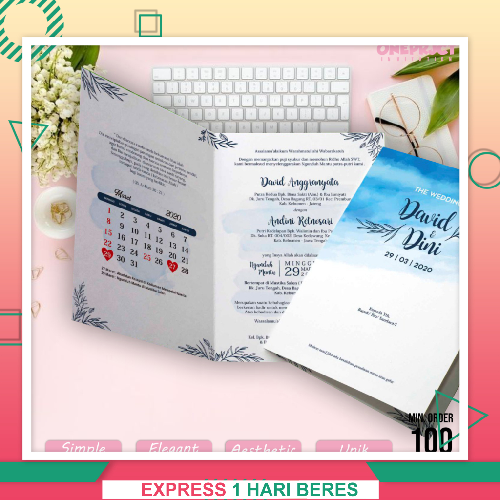 [OP-019] Kartu Undangan Pernikahan / Kitanan Gaya Watercolour Kekinian