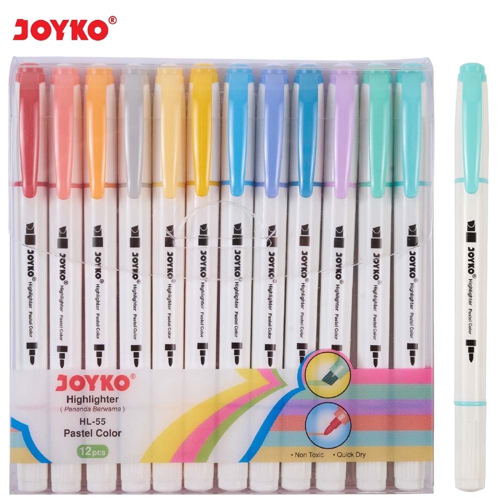 

[Miliki Sekarang] Highlighter Penanda Joyko HL-55 1 Set 12 Pcs 12 Warna 9EC