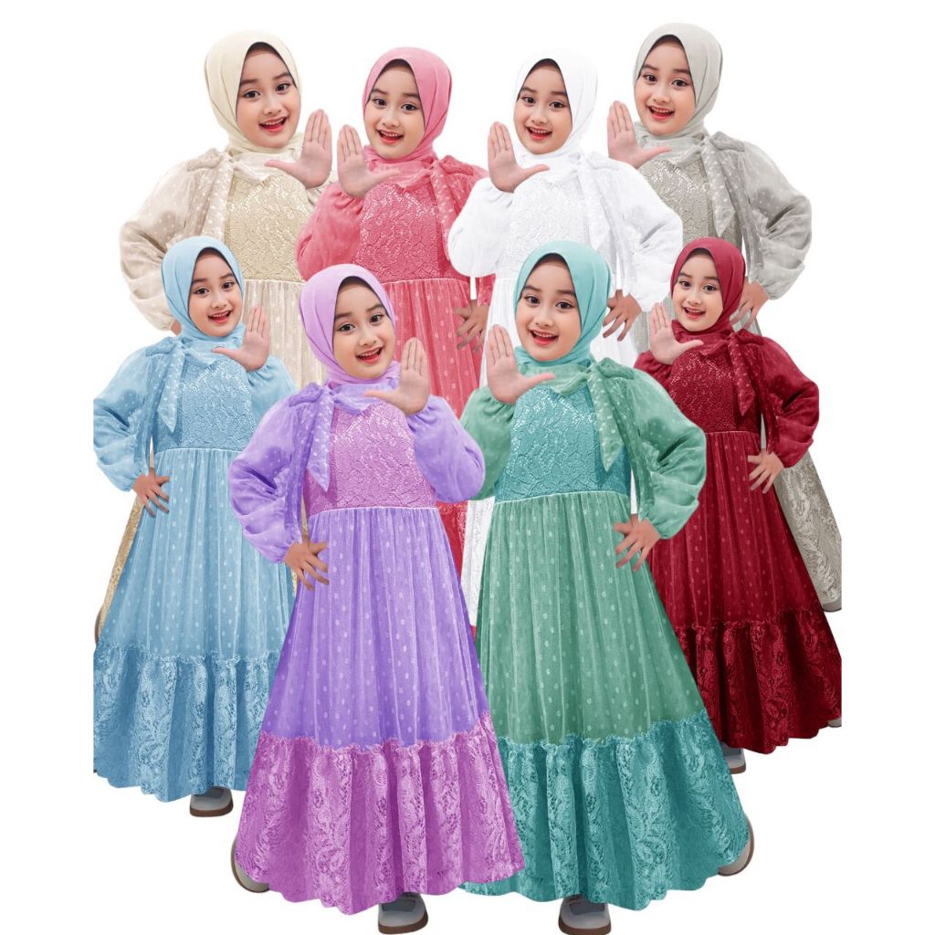 Gamis anak perempuan Bellvani 3-11thn / gamis anak / gamis pesta anak perempuan / baju muslim anak p