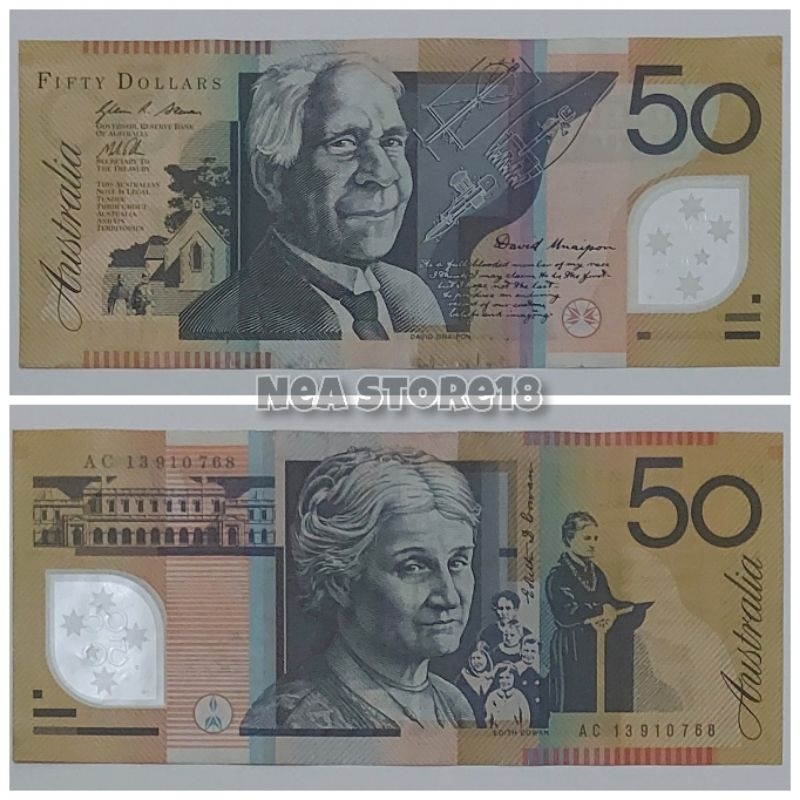Souvenir Hadiah Uang Kuno Australia 50 Dolar Old Series Polymer