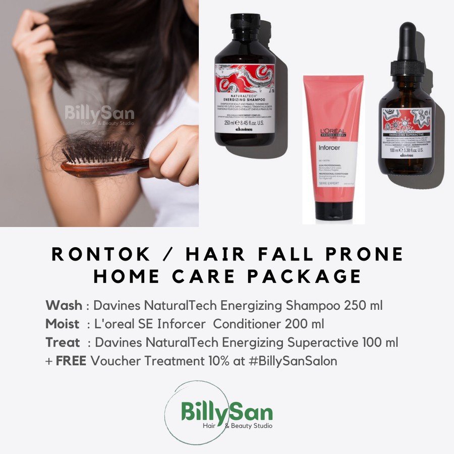 

Paket Perawatan INTENS Rambut Rontok/ Anti Hair Loss / Hair Fall Prone - Davines Naturaltech Energizing Shampoo, Superactive, L'oreal SE Inforcer Conditioner