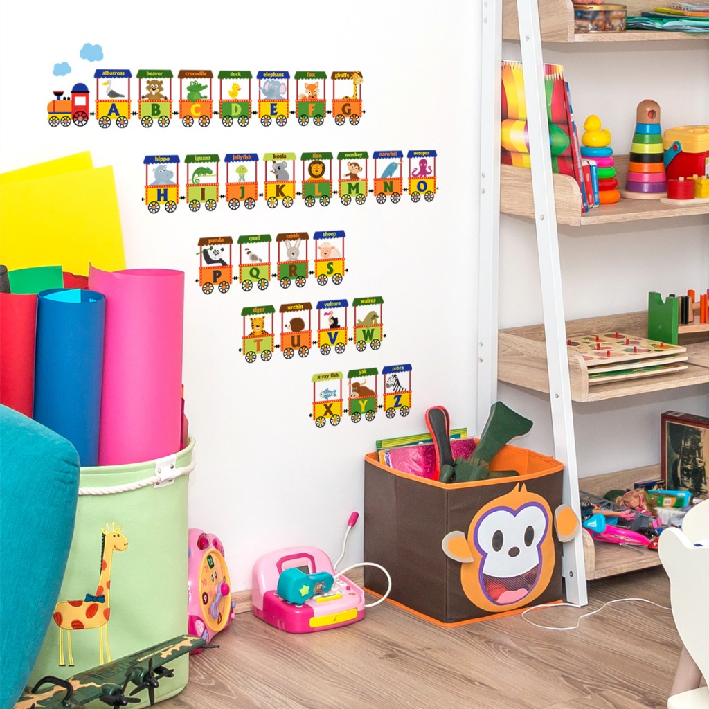 Stiker Huruf Abjad untuk Anak-Anak, Stiker Dinding Kereta Huruf ABC, Stiker Dinding Huruf Abjad, Sti