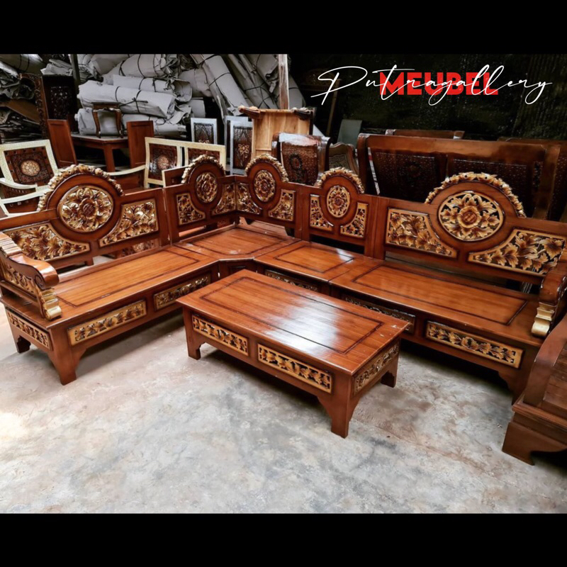 Kursi Tamu Sudut Nampan Ukir Full Kayu Jati Jepara