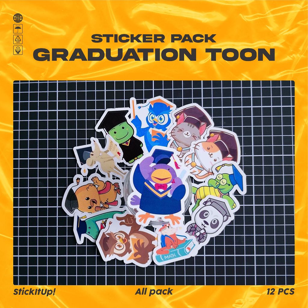

COD✨ StickItUp Stiker Pack Graduation Cartoon Colorfull Keren Untuk Koper Laptop Skateboard