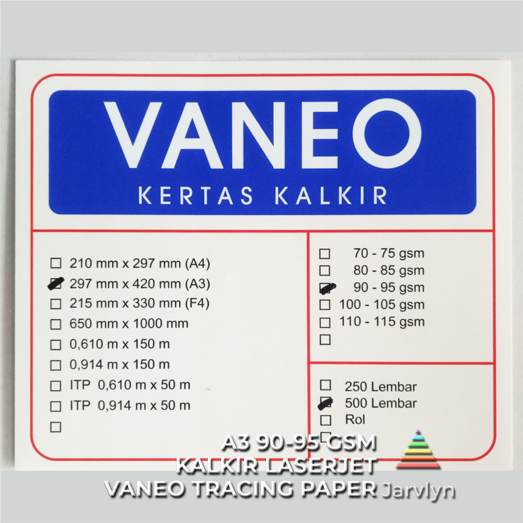 

JARVLYN - VANEO KERTAS KALKIR A3 90/95 GSM ECER LASERJET TRACING PAPER GAMBAR ARSITEK SABLON STENCIL