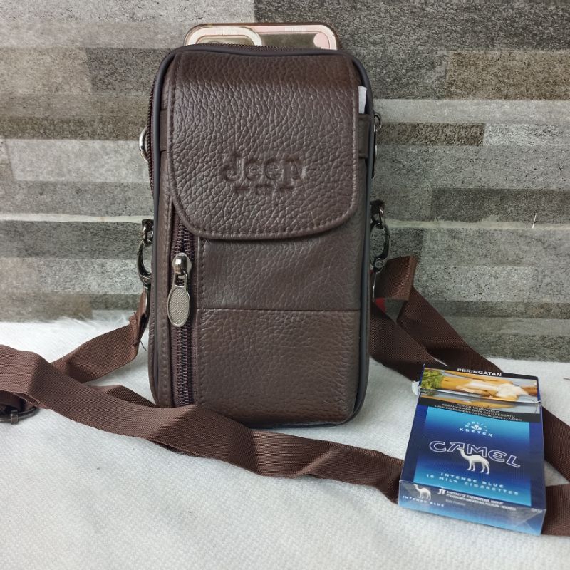 TAS HP KULIT JEEP/TAS SLEMPANG  PRIA HP KULIT 6,8 inc/dompet hp kulit sapi asli