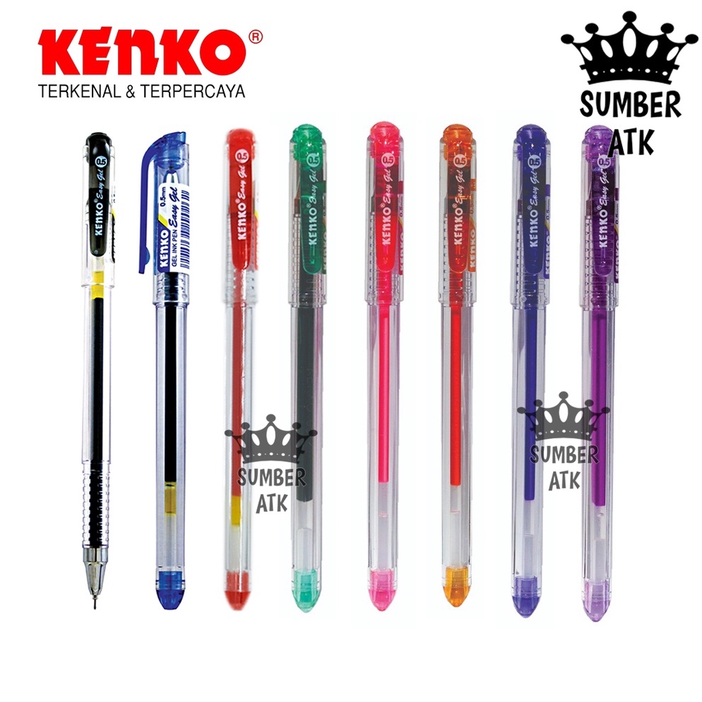 

el terkini GEL PEN Easy Gel 0.5 mm 12 PCS 1 LUSIN KENKO Pulpen Hitam , Biru , Merah , Orange , Violet , Green , Pink , Purple 67