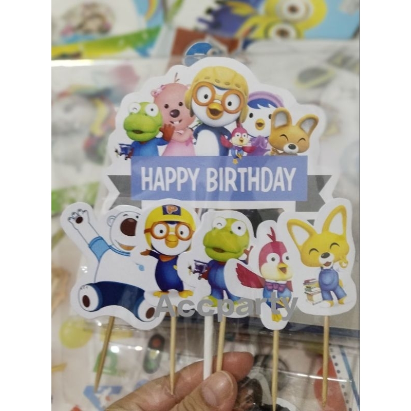 Cake Topper Kertas Pororo / Tusukan Kue Ulang Tahun Pororo / Topper Pororo