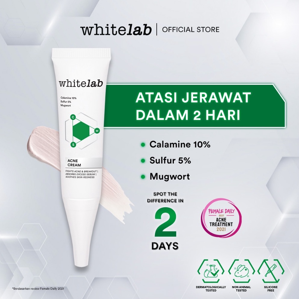 Bg Sale Whitelab Acne Cream - Krim Totol Atasi Jerawat Dalam 2 Hari Dengan Sulfur, Calamine & Mugwor