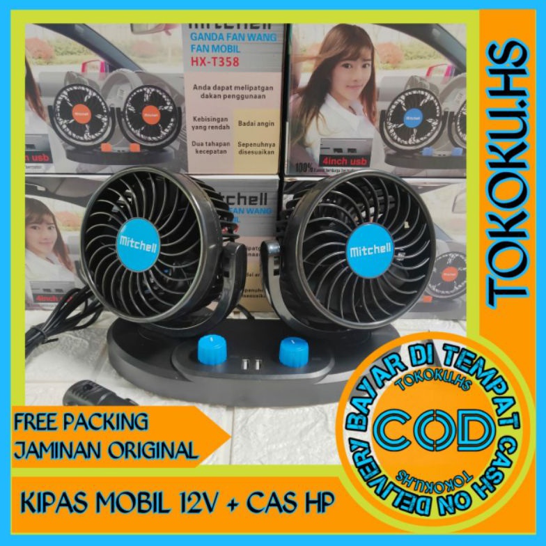 Baru KIPAS MOBIL USB / KIPAS MITCHELL KIPAS ANGIN MOBIL 12V PLUS CHARGER USB/KIPAS MOBIL 12V dan 24V