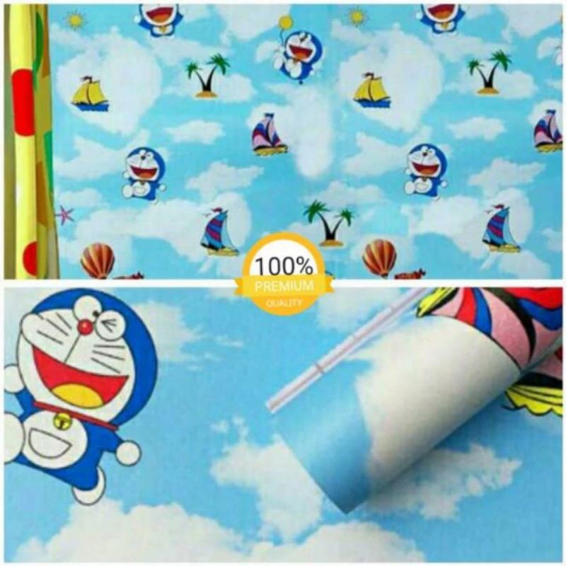 Wallpaper Sticker Dinding Karakter Doraemon Pantai Awan Biru Dekorasi Dinding Kamar Anak