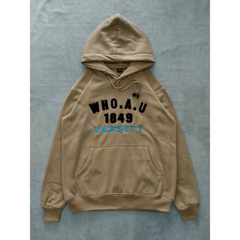 HOODIE WHO AU VARSITY DAN WHO AU CALIFORNIA BORDIR PREMIUM FULL TAG