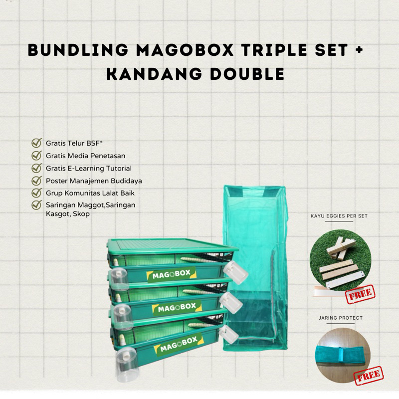 Bundling Magobox Triple Set dengan Kandang BSF Rangka Free Jaring Protect dan Kayu Eggies