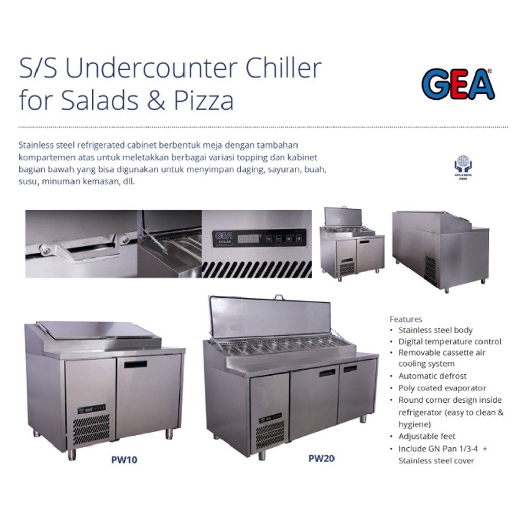 GEA PW-10 PW10 UNDER COUNTER CHILLER UNTUK TOPPING SALAD MEJA PIZZA