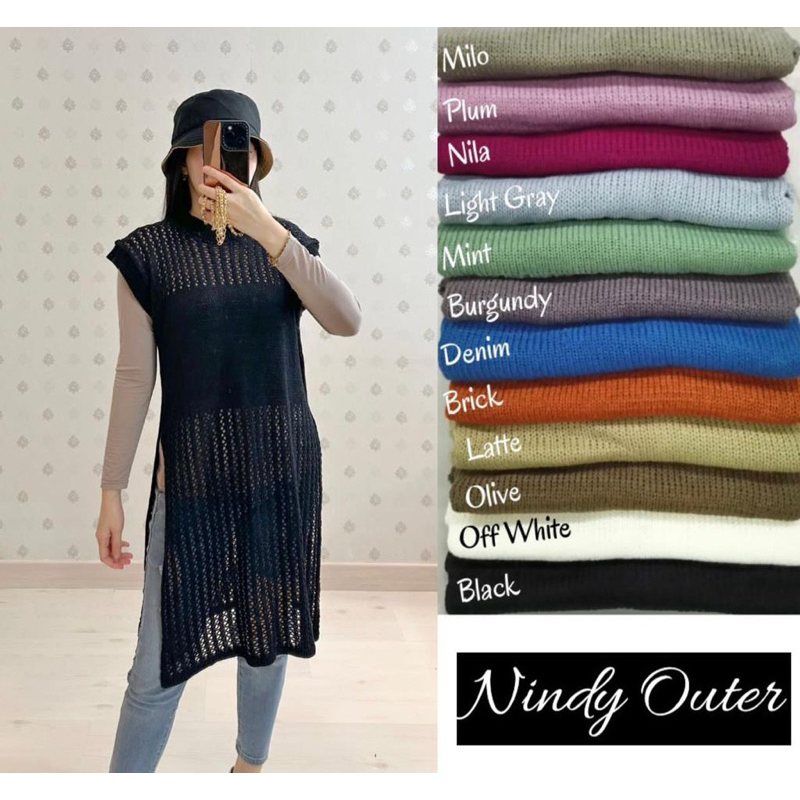 NINDY OUTER VEST ROMPI Luaran Jaring Model Tunik Bahan Rajut Premium Wanita Korea