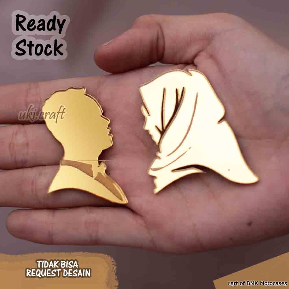 Siluet Couple Muslim Akrilik Mirror Gold Hiasan Mahar Scrabbook Siluet Couple Muslim Akrilik Dekoras