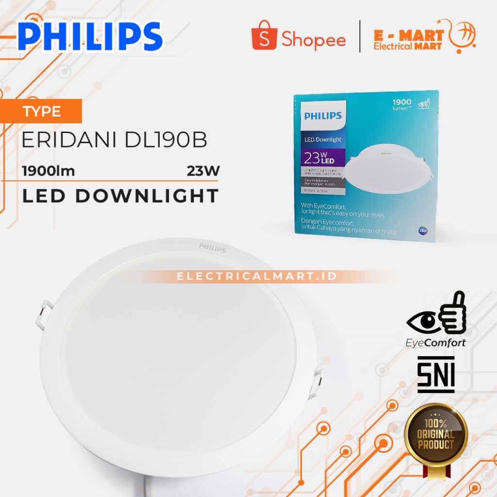 Downlight LED PHILIPS ERIDANI 22W 8inch 22 23 Watt DL190B Tanam pengganti 14w 59265